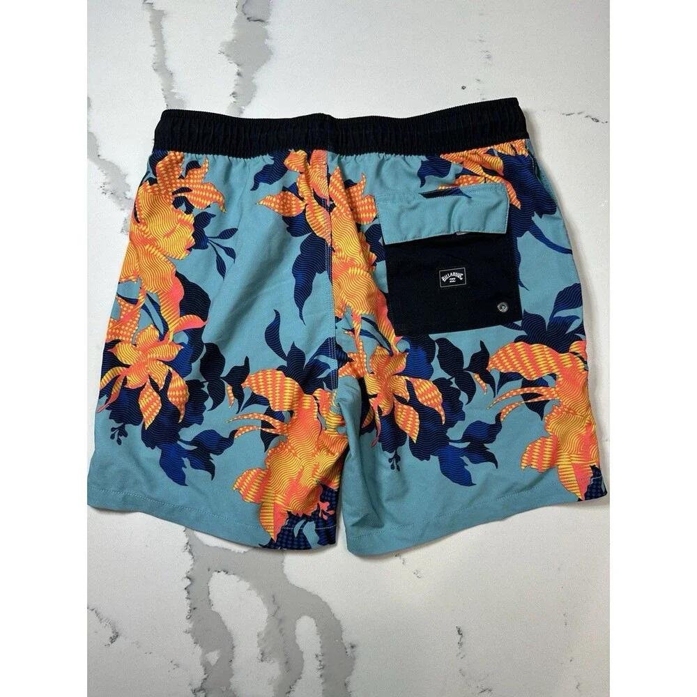Billabong Mens Recycler Sundays Layback Floral Board Shorts Aqua Blue Size M